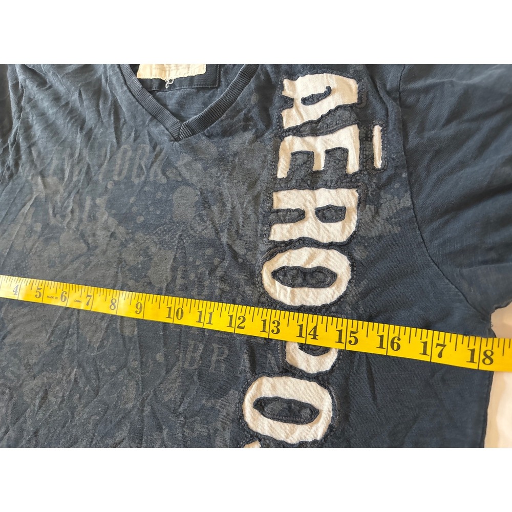 Aeropostale Mens V-Neck Graphic Tee Faded Navy Blue Distressed Logo Small - Picture 6 of 9